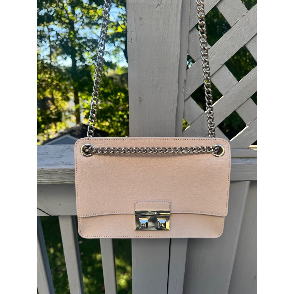 Furla Metropolis Pink Saffiano Leather Chain Shoulder Crossbody Bag